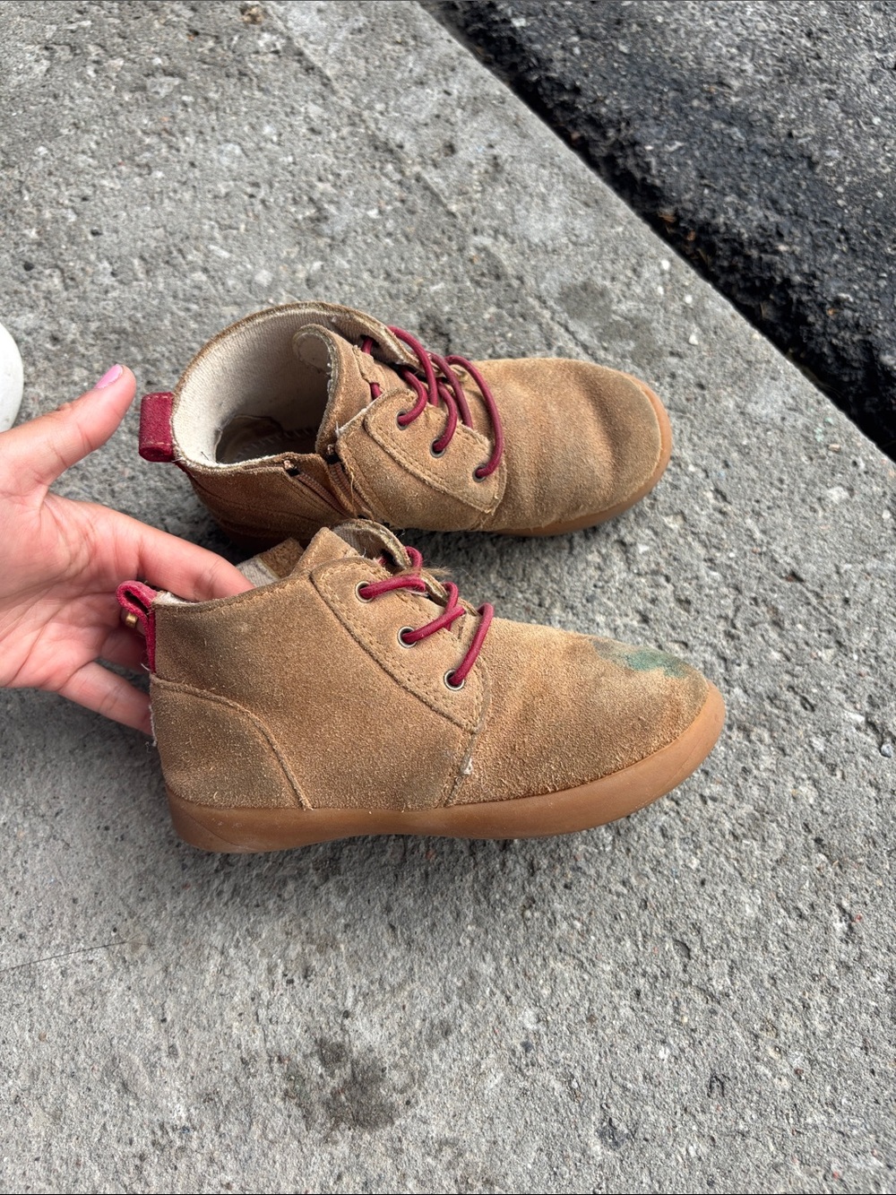 Kids Ugg Brown Suede High-Top Boots with Red Laces